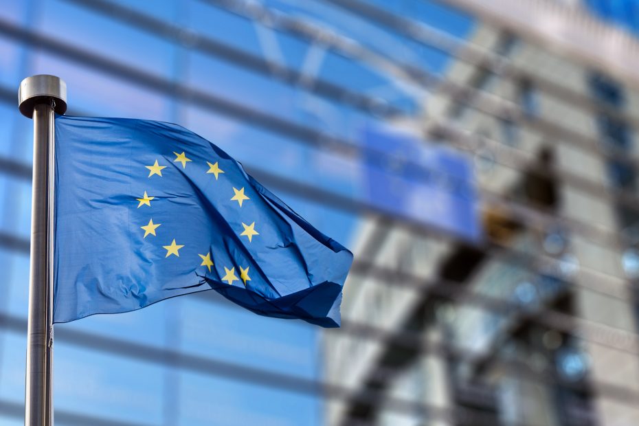 European Union flag against European Parliament