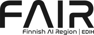 Grey logo of Finnish AI Region (FAIR EDIH). In is written FAIR - FINNISH AI REGION, EDIH