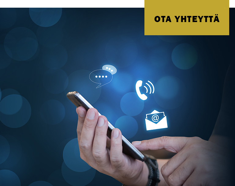 Hand touching a mobile phone. Around phone there are different kind of social media icons.