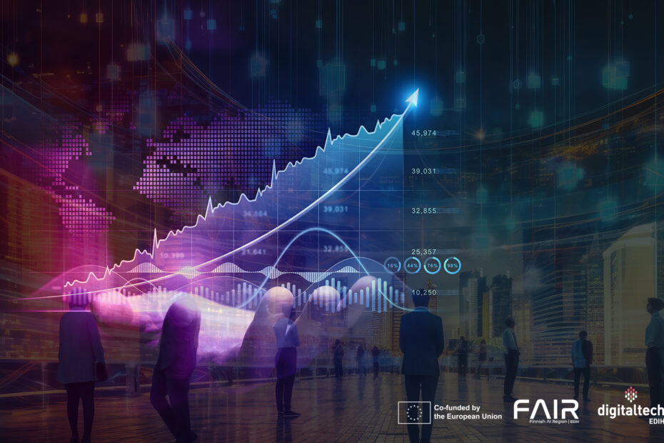 City view and a hand holding a investment finance chart which is growing
