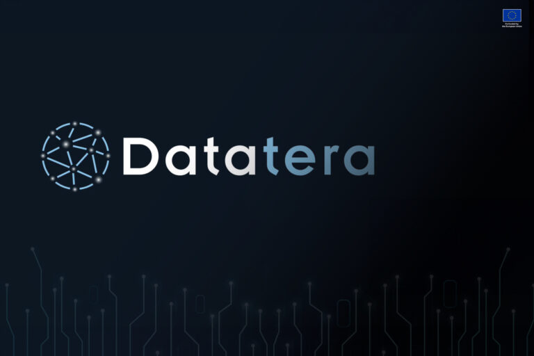 Datatera logo. Some data points and EU logo.