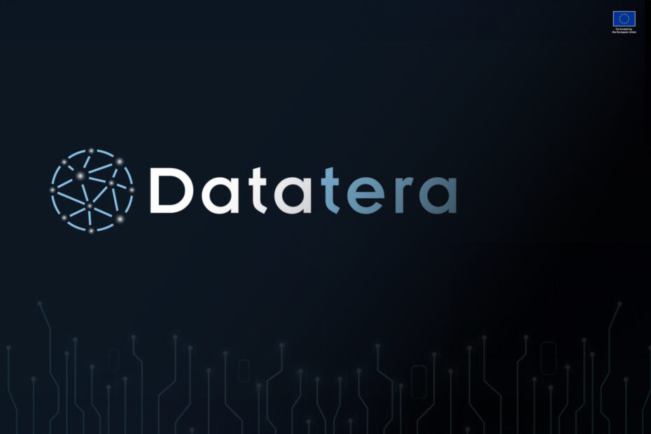 Datatera logo. Some data points and EU logo.