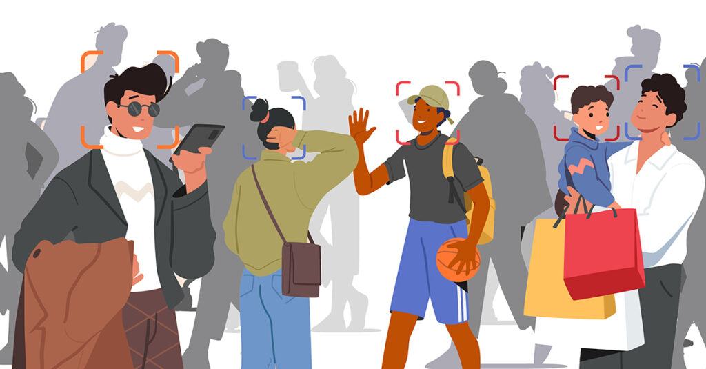 Under The Watchful Eye Of Surveillance Cameras With Face Recogni illustrated pictures of people