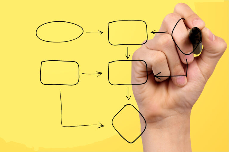 Hand drawing connections with black marker pen to describe how algorithms work