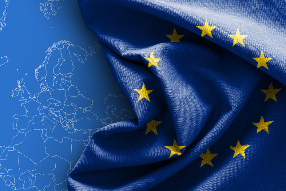 Flag of Europe on map background