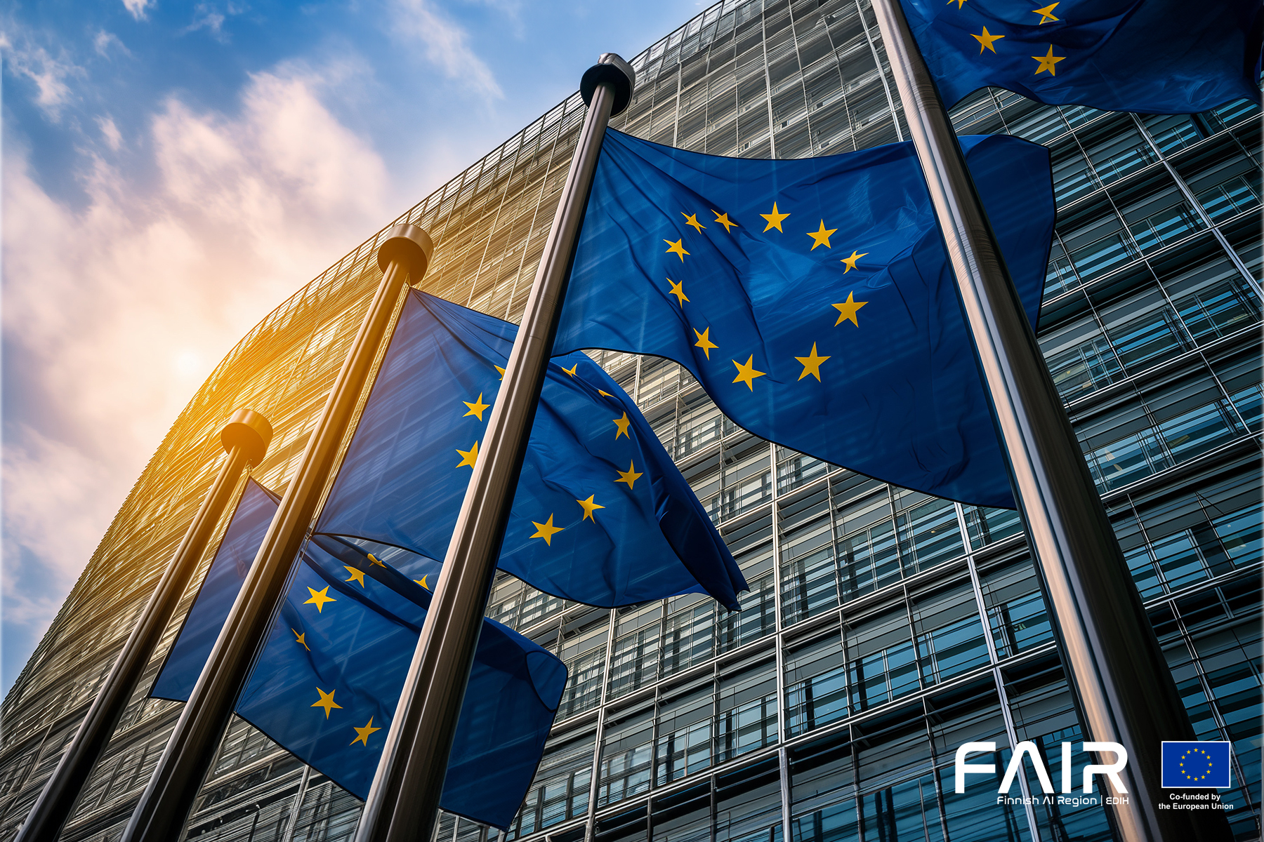 Euroopan komission edessä olevia EU-lippuja