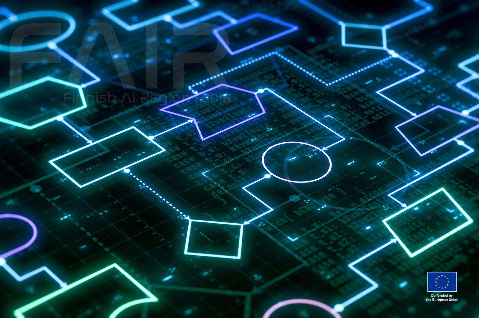 software development flowchart, concept for computer programming, machine learning, visual representation of code flow (3d render)