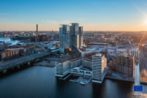 Top view of beautiful Helsinki on a summer evening