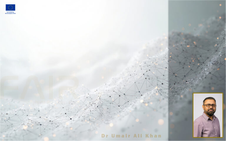 Data stream, EU logo and Dr Umair Ali Khan's profile picture