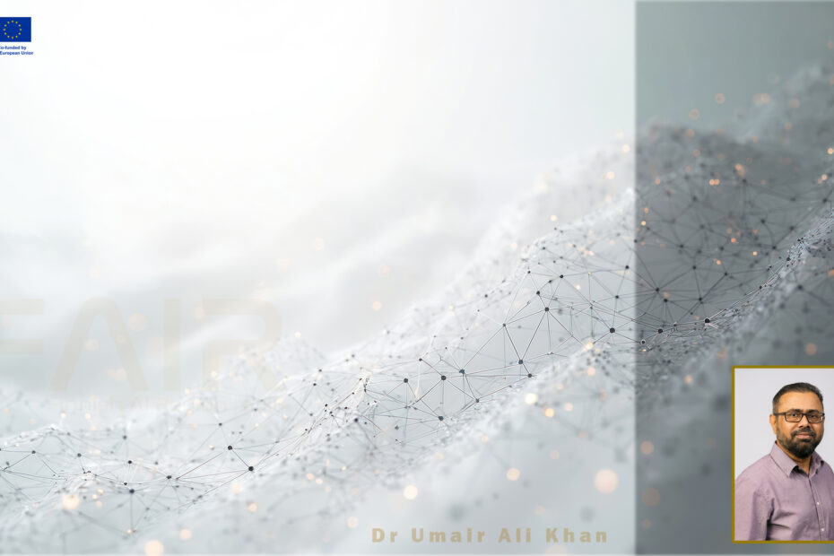 Data stream, EU logo and Dr Umair Ali Khan's profile picture