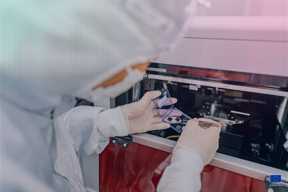 Person holding hardware from IQM's laboratory for quantum computers.