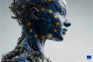 abstract picture of a cyborg with eu stars on it