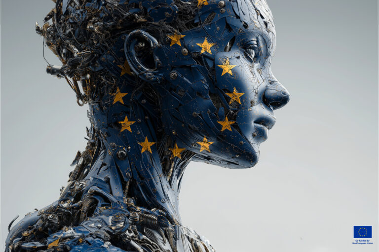 abstract picture of a cyborg with eu stars on it