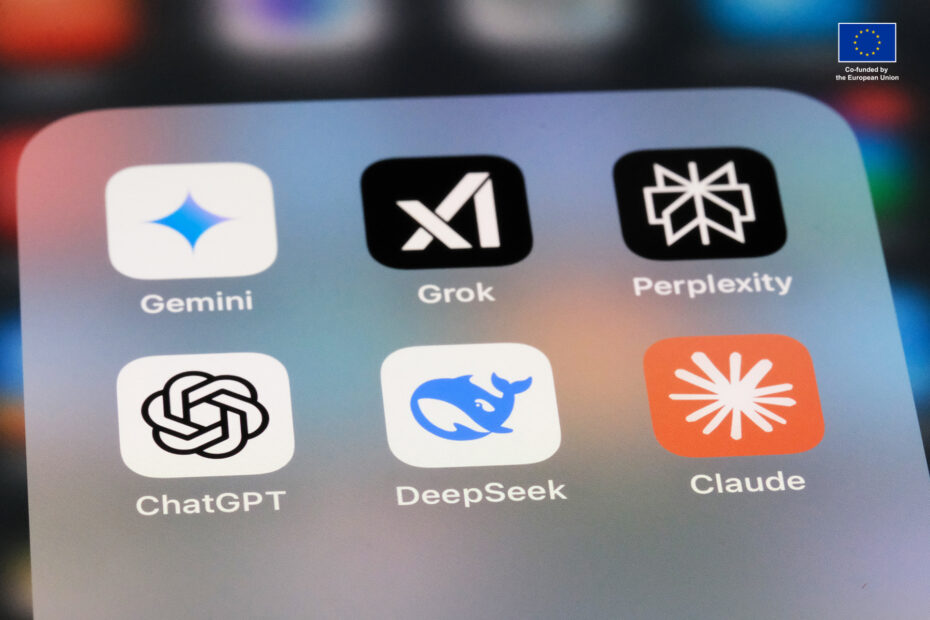 Picture of mobile phone screen with icons of different LLM models
