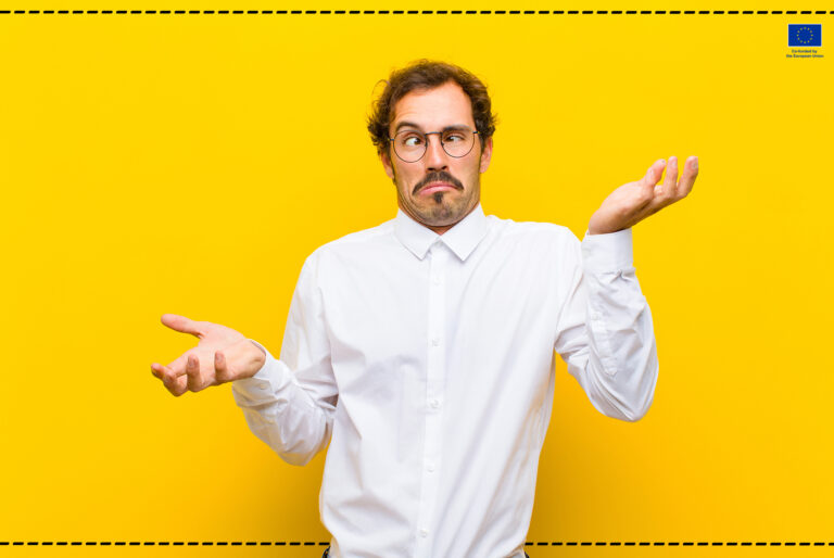 shrugging with a dumb, crazy, confused, puzzled expression, feeling annoyed and clueless