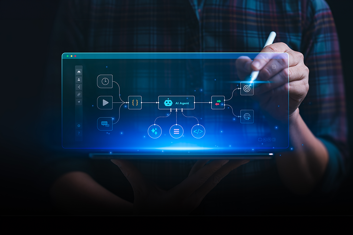 person creating digital work flows with ai