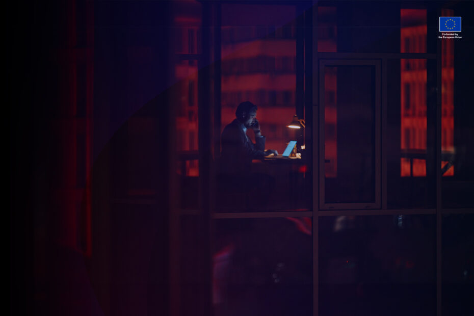 Person working at the office in the middle of night