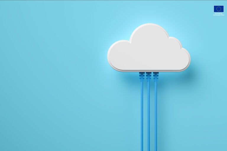 Cloud computing technology concept background, white cloud connect with network cable, 3d rendering.