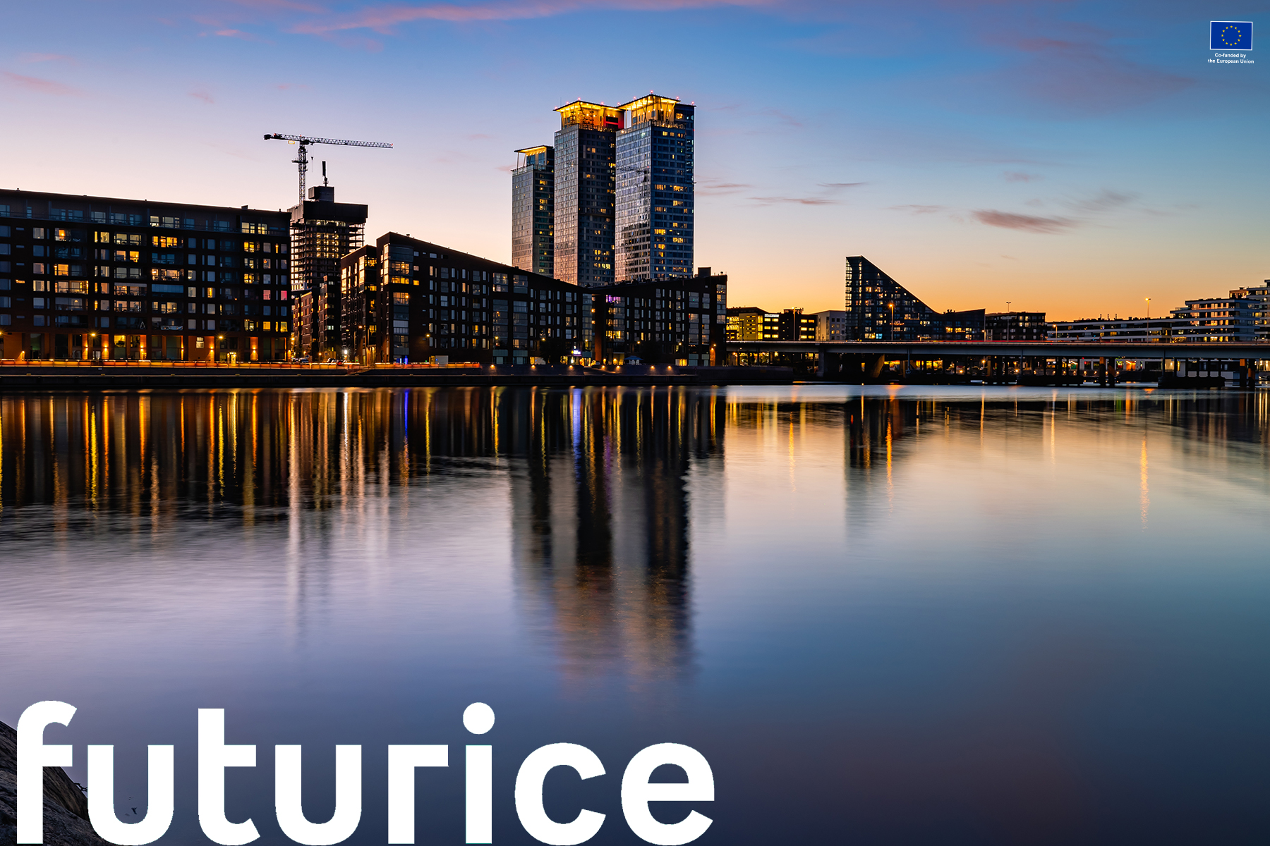sunset in the helsinki city and futurice logo