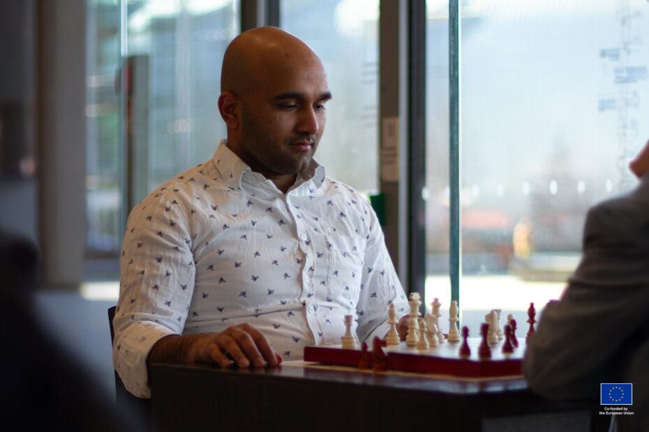 Aveksana Co-founder and COO Surya Yadav playing chess. Photo by Aveksana.