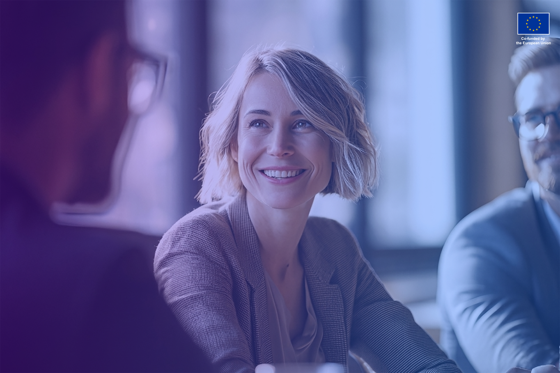 Nordic Woman Smiling at the Office. Photo by Adobe Stock Photos. Edited by Martti Asikainen.
