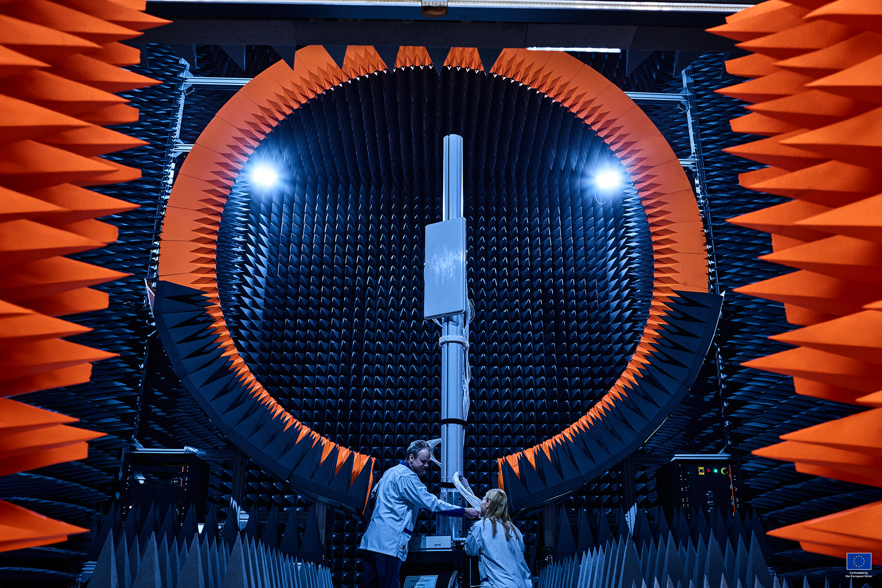 5G testing in the Stargate antenna chamber in Oulu, Finland