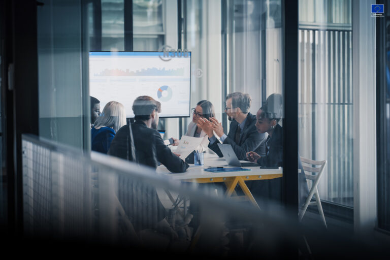 Startup team at the office. Photo by Adobe Stock Photos. Edited with AI.